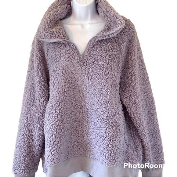 Z by Zella Power Up Cozy Faux Shearling Half Zip Pullover Lilac Purple Large - Picture 4 of 11
